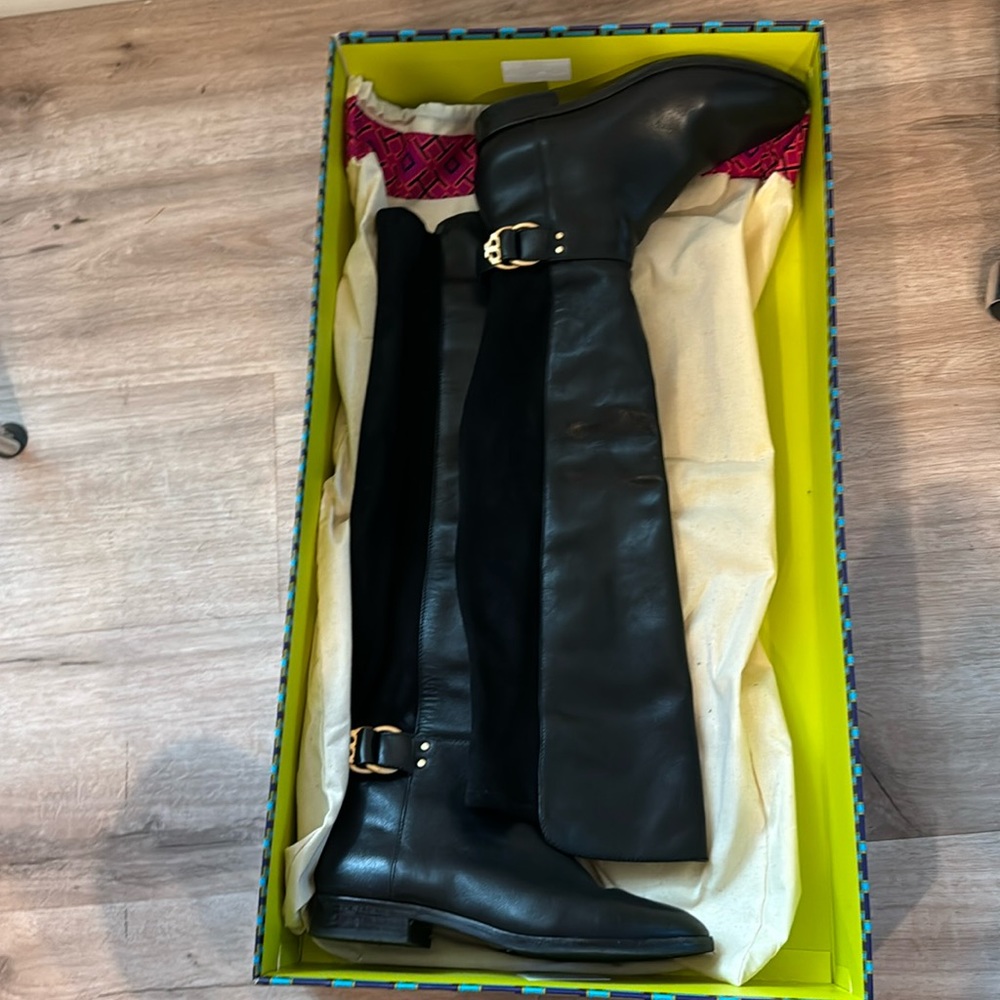 Tory Burch Marsden over the knee black leather/suede riding boots size 6.5